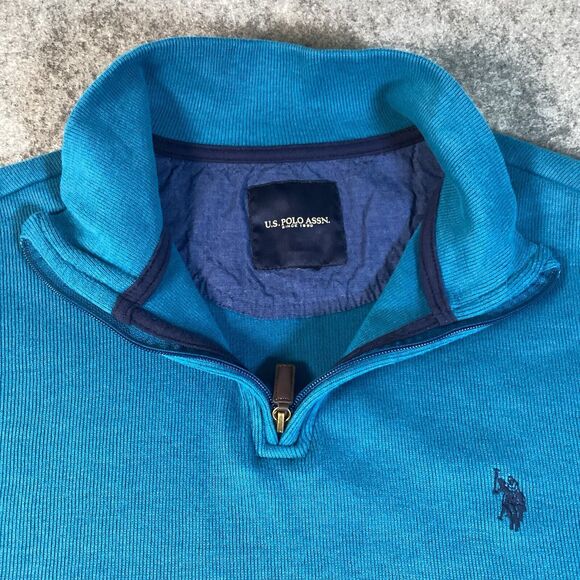 US POLO ASSN Men's Blue Ribbed Cotton Knit 1/4 Zip Pullover Sweater XL - Picture 11 of 15